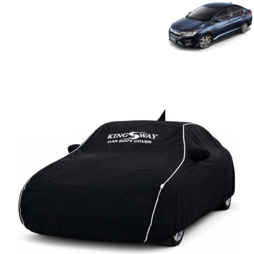 Image of KINGSWAY Super Waterproof Car Cover Only with Honda City (Year 2017 to 2019 - All Model) | Mirror and Antenna Pockets | All Weather Car Body Cover with Silver Piping | Black