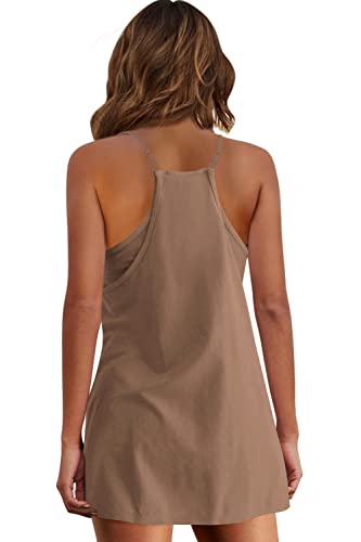 Image of Panadila Womens Summer Sleeveless Mini Dress V Neck Spaghetti Strap Sundress Athletic Short Dress with Pockets