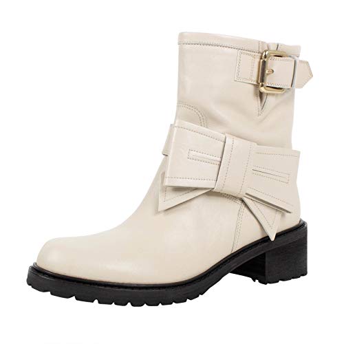 Red Valentino Women's Valentino with Bow Mid Calf Leather Boots Shoes /37 7 Cream