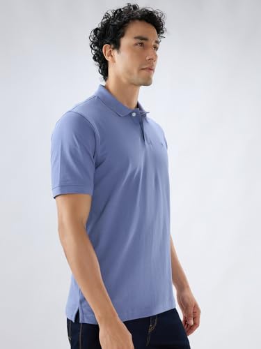 Image of Raymond Men Slim Fit Solid Pattern Pure Cotton Half Sleeve Polo Neck Casual T-Shirt