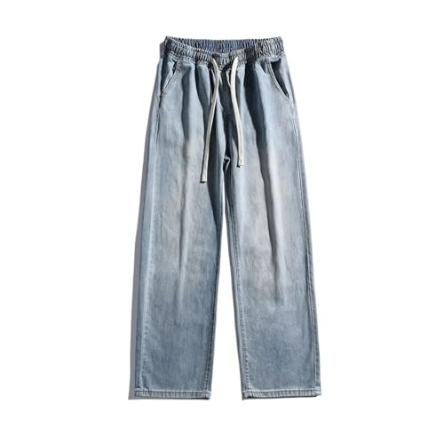 Summer Men's Jeans Korean Lightweight Cotton Straight Denim Pants Loose Fit Wide Leg Trousers