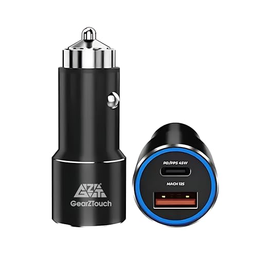 Image of 125W Dual Port Fast Smart Car Charger with 2M C-C Cable SuperVooc All Metal PD Quick 45W PD /PPS +80W SuperVOOC Compatible with iPhone & Android Samsung,Vivo,Oppo&Tablets All Brand-Black