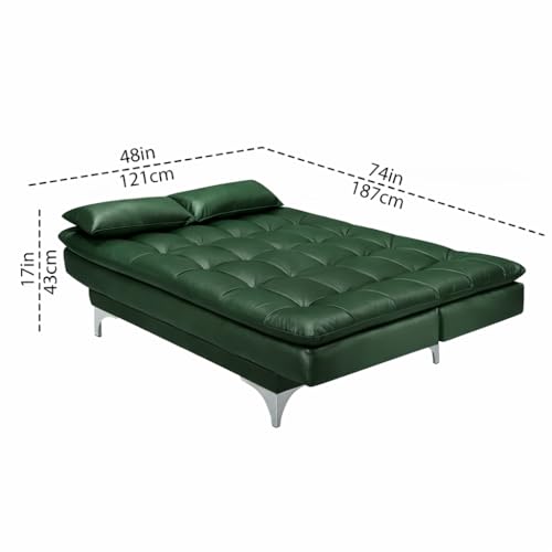 Image of Casaliving Danny 3 Seater Sofa Cum Bed Leatherette Fabric (Green) with Two Cushions Perfect for |Home Living |Office Room and Guest Room Premium Sofa