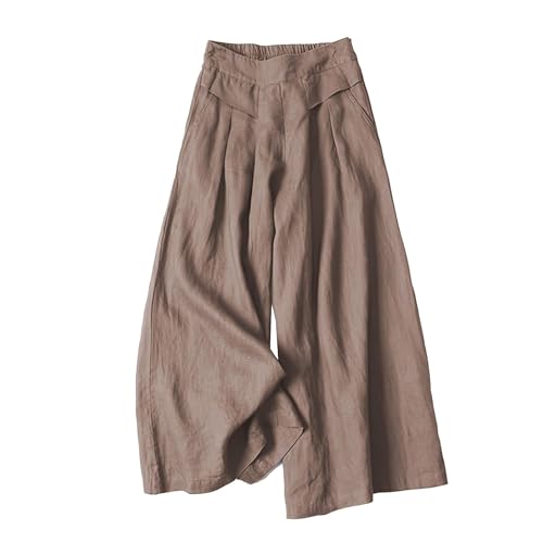 Women's Drawstring Elastic Waist Linen Blend Pants Loose Fit Palazzo Pants Beach Wide Leg Trouser with Pockets2