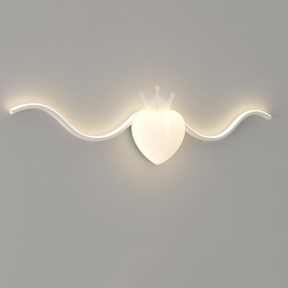 Modern Wall Sconce White Long Strip LED Light Fixtures Kids Hardwire Crown Heart Shade Minimalist Linear Children Mounted Lamp for Boys Gir