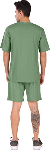Image of London Hills Cotton Blend Casual Round Neck Co-ord Set for Men's Half Sleeve Oversized T-Shirt and Shorts, Printed Casual Sleepwear & Loungewear Nightdress Night Suits Set