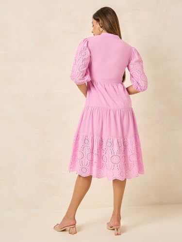 Image of Styli Women Animal Print Shift Midi Dress | Boat Neck with Flared Sleeves Dress for Women| Stylish One Piece Dress for Party, Casual & Evening Outfits