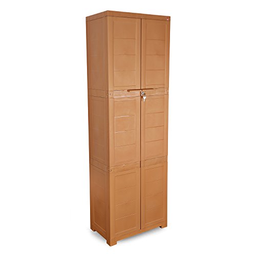 Cello Novelty Large Plastic Cabinet with Dustproof Doors| 3 Year Warranty | Almirah, Cupboard, Wardrobe for Home, Living Room, Bedroom, Kitchen, Office, Outdoor| Sandalwood Brown Colour