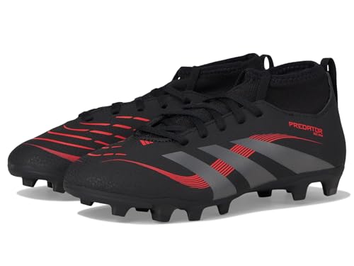 adidas Club Predator Sock Firm Multi Ground Sneaker, Black/Grey/Lucid Red, 1 US Unisex Little Kid