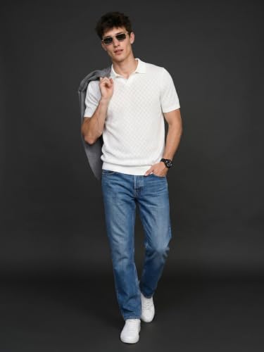 Image of Veirdo Men's Flatknit Printed Half Sleeve Polo T-Shirt with Collared Neck, Loose Comfortable Fit, Casual Style for Office, Travel, (Sizes S to 2XL)