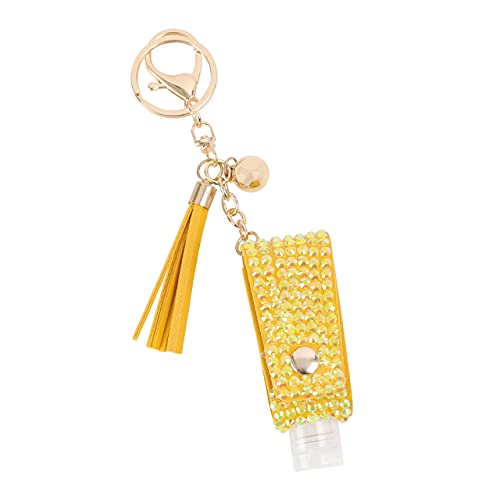 SP SOPHIA COLLECTION Sparkly Rhinestone Hand Sanitizer Holder Keychain Travel Size Portable Squeeze Bottle with Tassels for Backpacks Purses (YELLOW)