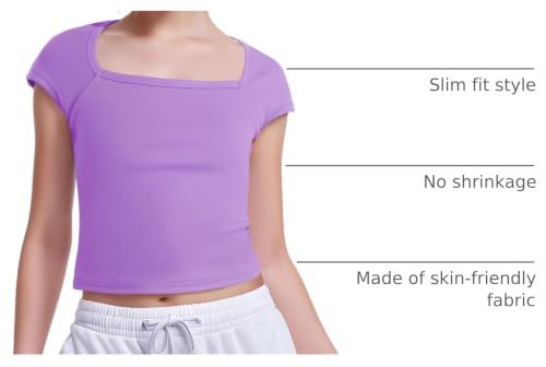 Image of Crop Tops for Girls Short Sleeve Shirt Girls Summer Tops Square Neck Slim Fit Tops Basic Tee