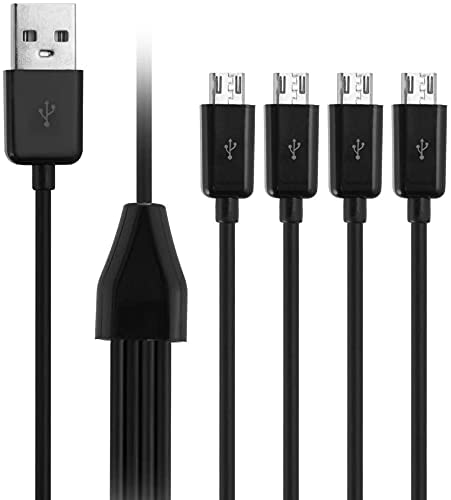 Cable de carga multi micro USB, 4 en 1 USB macho a 4 micro USB macho, divisor micro usb cable de carga rápida (negro 1.8m)