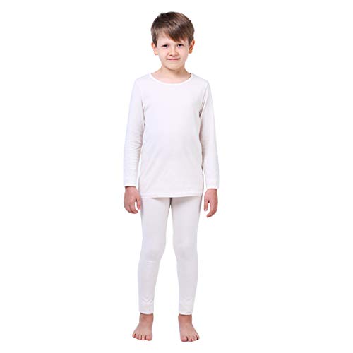 Modal Cotton Thermal Long Underwear Set Breathing Base Layer Long John Pajama Boy Girl Toddler (2~3 Year, Cream)