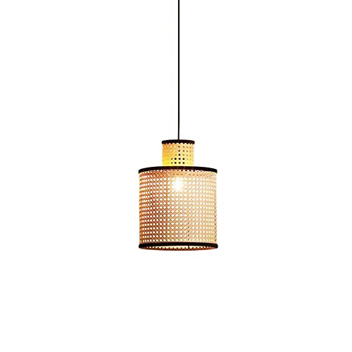 Lampe à suspension en rotin tissé E27 avec cordon réglable vintage
