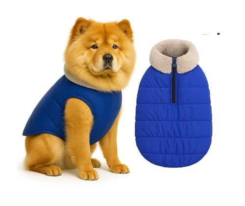 Image of The Pets Company Dog Winter Coat Jacket, Clothes, Windproof, Waterproof, Light Weight, Washable, Ultra Warm Thick Fleece Lined Dog Vest for Cold Weather Protection, (Blue, Large - 24 Inch)