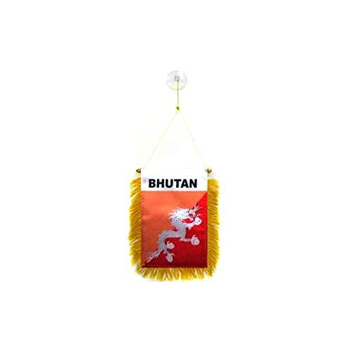 Image of AZ FLAG Bhutan Mini Banner 6'' x 4'' - Bhutanese Pennant 15 x 10 cm - Mini Banners 4x6 inch Suction Cup Hanger