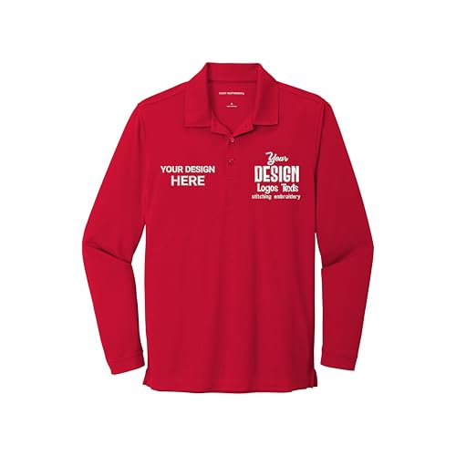 Personalized Long Sleeve Polo Shirt for Men, UV Micro-mesh Embroidered Logo and Text, Custom Work Shirt, Design Your Own Black4