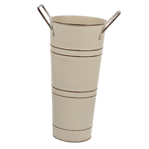 FUTUREORYY Maceta Vintage de Metal con Asa para Flores Cubo Redondo Decorativo Resistente Fugas para Interiores y Exteriores Oficina Hogar