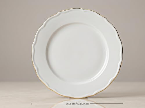 Image of Bodhi House 4-Piece Gold Rim Porcelain Dinner Plates Set | Lightweight, Chip Resistant | Dishwasher Safe | Elegant Tableware for Home Dining, Parties & Gifting | White
