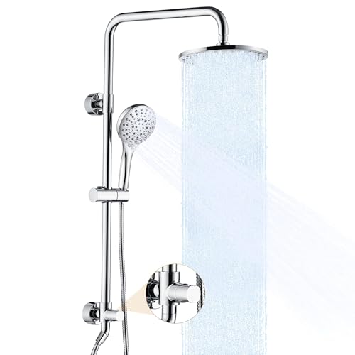 BRIGHT SHOWERS Rain Shower Heads System Including 9 Inch Rainfall Shower Head and Handheld Shower Head with Height Adjustable Holder, Solid Brass Rail and 60' Long Stainless Steel Shower Hose, Chrome