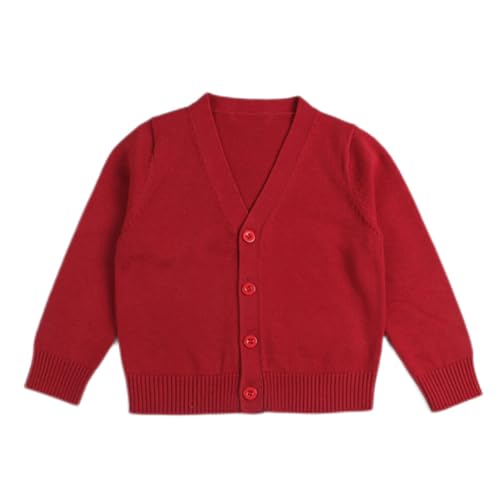 Image of HAOLUKI Baby Boys Girls Button Closure Cardigan Toddler Cotton Knit Sweater Solid Color V-Neck Cardigan School Uniforms