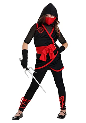 Disfraz ninja sigiloso para niñas negro y rojo miniatura 1
