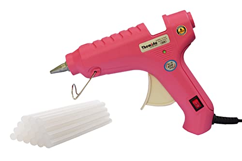 Themisto - Built With Passion 40W Hot Melt Glue Gun With Anti-Drip for Arts and Crafts, DIY Projects | Leak Proof (10 Pc Glue Sticks, Pink) - Corded Electric