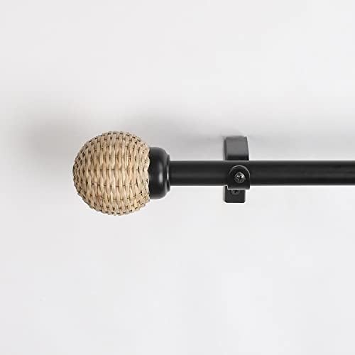 Image of The Decor Mart 52 inch to 144 inch Extendable Curtain Rod |1 inch Curtain Rods for Door & Windows Adjustable Iron Telescopic Drapery Bar with Ball Weave Finials | Black