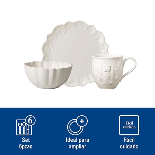 Villeroy & Boch – Toy's Delight Royal Classic Frühstücks-Set 6 teilig Weiß, Spülmaschinenfest, Mikrowellensicher, Frühstücksset Toys Für 2 Personen, Weihnachtsgeschirr Toys, Premium Porcelain