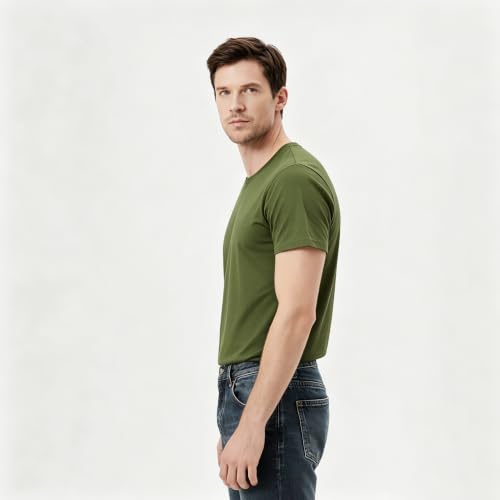 Image of ORJ 2 Pack Men t Shirts Crew Neck Short Sleeve Men's Undershirt Plain Polyester tee Bulk Stretch Soft Tees