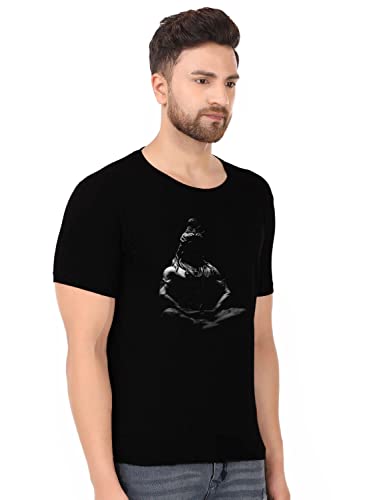 Image of prabhu bhakti Mahadev Image with Mahadev Text Printed Tshirts Shiva Mahadev Mahakal Tshirts Cotton Round Neck Half Sleeve Black T-Shirt for Men