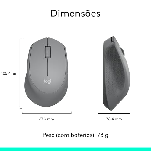 Mouse sem fio Logitech M280 com Conexão USB e Pilha Inclusa - Cinza glide
