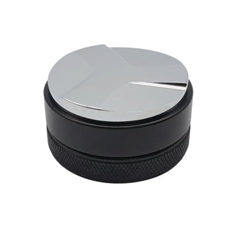 53mm Adjustable Coffee Distribution Tool Aluminum Alloy Espresso Coffee Distributor Leveler with Three-Leaf Base Rotating Even Grounds Distribution for Home Barista Espresso Accessories Black