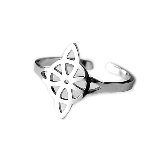 SIMBOLIKS Anillo Nudo de Bruja Ajustable en Acero Inoxidable – Joyería Mística Wicca para Mujeres, Amuleto de Protección y Suerte, Símbolo de la Trinidad Celta, Anillo Esotérico y Elegante