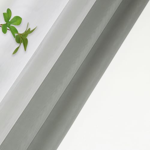 L.Z.E Grey White Voile Curtains for Living Room, Pencil Pleat Light Gray Ombre Sheer Curtains & Drapes for Bedroom Kitchen Bay Windows, Transparent, 90 Inch Drop 225 cm Long Colour Gradient - Image 6