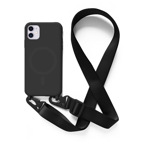 JMstore Coque Magnétique Compatible avec iPhone 11 avec Cordon de Collier Réglable Housse de Protection, Coque Silicone Antichoc pour Magnétique -Noir