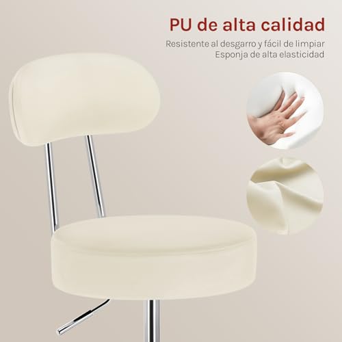 Miniatura 4 de Woltu Bh34cm-1 Taburete De Trabajo De 1 Pieza Giratorio Taburete De Silla Giratoria Silla De Oficina Con Respaldo De Altura Regulable En Crema