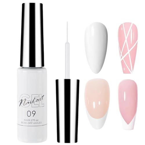 White Gel Nail Polish Liner - French Nail Art Design - Liner Gel Polish for DIY Home Salon UV/LED Drawing Beginner & Manicurist - Womens Fingernail Lacquer