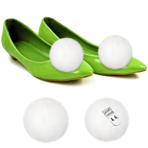 Fluffy Mink Fur Pom Shoe Clips Removable Wedding Decoration Charm White (8cm)