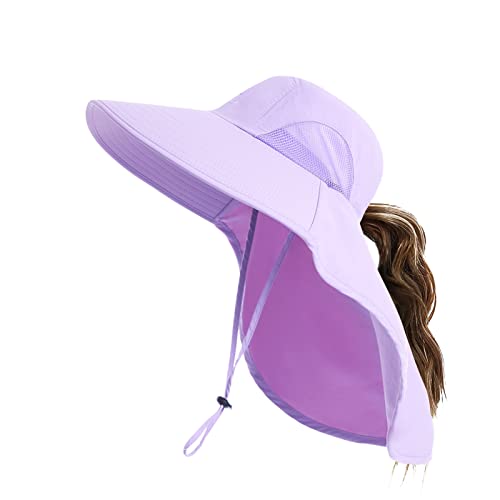 Outdoor Sun Hat for Men with 50+ UPF Protection Safari Cap Wide Brim Fishing Hat with Neck Flap for Dad Purple