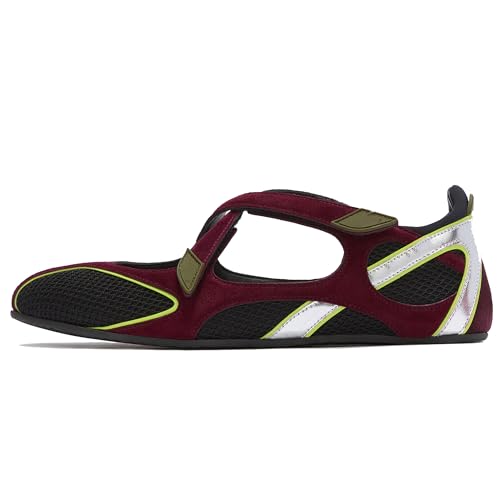 Arqa Color Block Suede Ballet Flat Sneakers for Women Breathable Lightweight Walking Flat Sneakers Comfortable Outgoing Pull on Tennis Walking Shoes