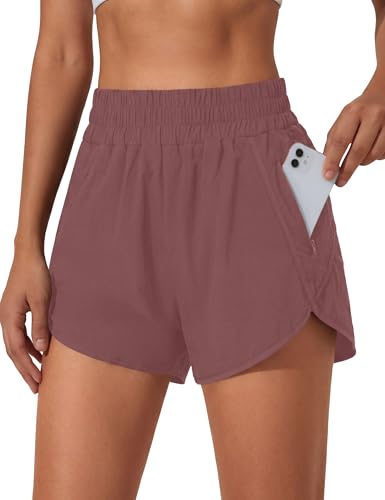 Image of BMJL Women's Athletic Shorts Running Workout Shorts Gym High Waisted Summer Short with Waistband Pocket | built-in liner,thick elastic waistband,split side,comfy fabric,zipper pocket,longer back,workout,athletic,curved back line