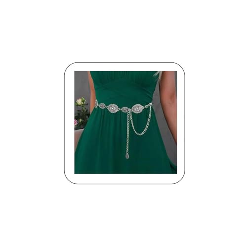 Aluinn Silver Concho Belt Waist Chain belt Links Belt Adjustable Metal Western Belts Jewelry Country Concert Outfit for Woman