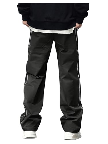 OYOANGLE Men's Letter Patched Drawstring Waisted Cargo Pants Seam Side Loose Fit Sports Joggers2