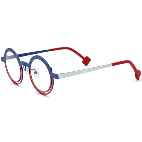 Image of FONEX Colorful Pure Titanium Glasses Frame Women Retro Round Eyeglasses