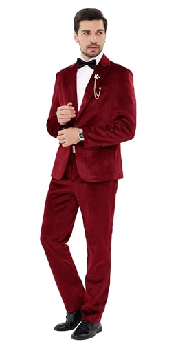MAGE MALE Men's 2 Piece Velvet Suit One Button Tuxedo Slim Fit Luxurious Blazer Party Dinner Jacket & Pants4