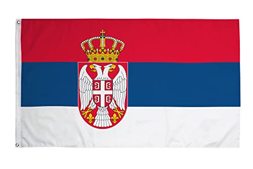 PHENO FLAGS Drapeau de la Serbie - Drapeau serbe 90x150 cm - Drapeau national résistant aux intempéries pour fixation sur mât - Drapeau de Coupe du monde de football 2022 - 100 % polyester Cover