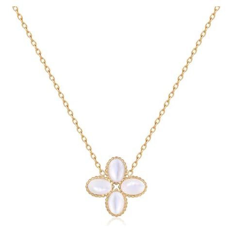 YADUDA Four Leaf Clover Choker Necklace Mother Of Pearl Clover Pendant Necklaces for Women 18K Gold Plated Stainless Steel Lucky 4 Leaf Pendant Jewelry Cover