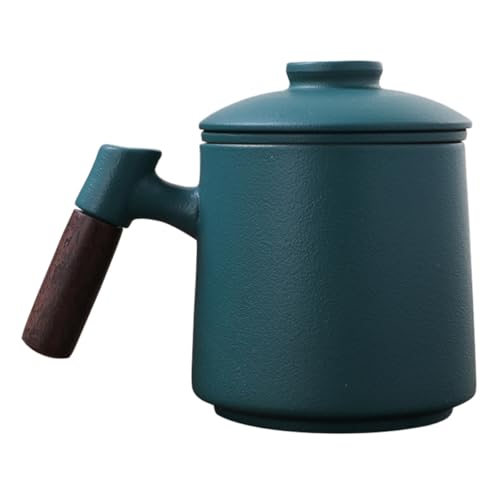 Luxshiny Taza de Cerámica 400ml con Mango de Madera y Tapa Juego de 3 Tazas para Té E Infusiones y Leche para Hogar y Oficina para Bebidas Calientes